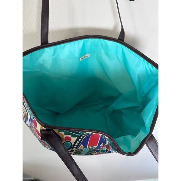 ๐ Neiman Marcus Womens Straw Bag Large Open Beach Floral Boho - Picture 5 of 6